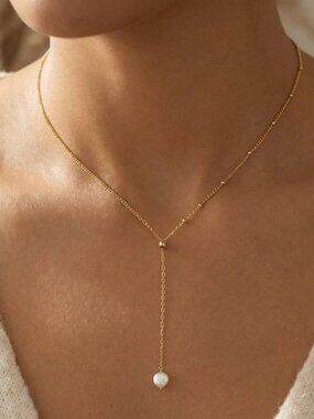 Pearl Charm Lariat Chain Necklace